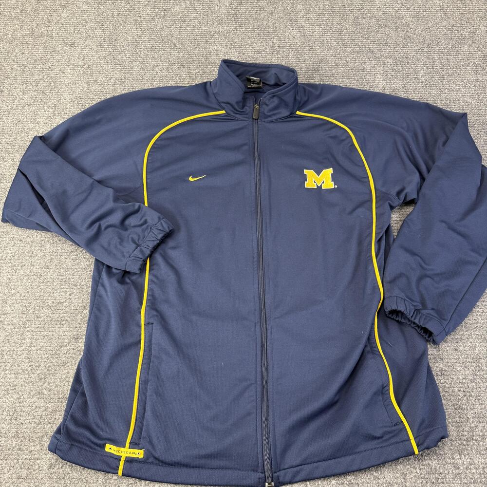 Vintage Michigan Wolverines Jacket Mens 2XL Blue Basketball Nike Team Warm Up